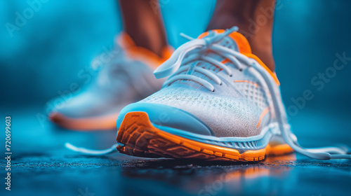 Close-Up of Persons Feet Wearing Running Shoes