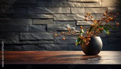 Rustic wooden table with vase of fresh flowers indoors generated by AI © Jeronimo Ramos