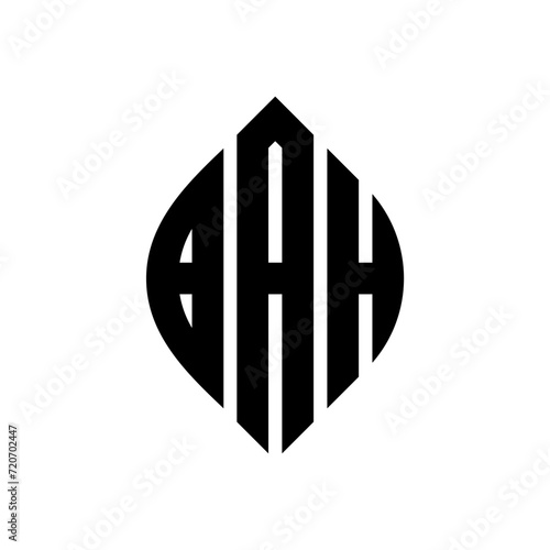 BAH circle letter logo design with circle and ellipse shape. BAH ellipse letters with typographic style. The three initials form a circle logo. BAH Circle Emblem Abstract Monogram Letter Mark Vector.
