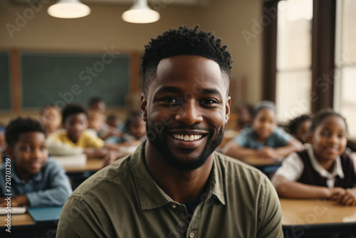 young teacher portrait in the classrrom