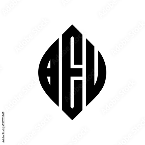 BEU circle letter logo design with circle and ellipse shape. BEU ellipse letters with typographic style. The three initials form a circle logo. BEU Circle Emblem Abstract Monogram Letter Mark Vector. photo