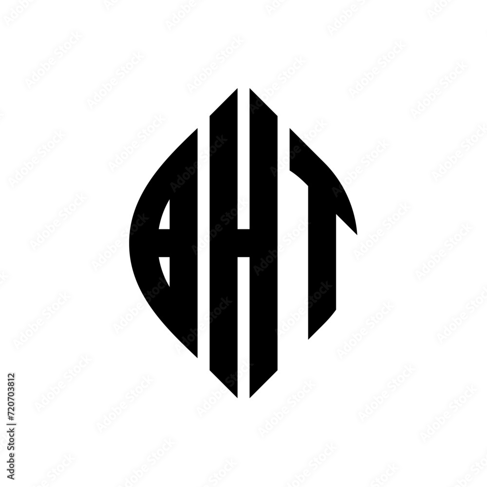 BHT circle letter logo design with circle and ellipse shape. BHT ellipse letters with typographic style. The three initials form a circle logo. BHT Circle Emblem Abstract Monogram Letter Mark Vector. BHT circle letter logo design with circle and ellipse shape. BHT ellipse letters with typographic style. The three initials form a circle logo. BHT Circle Emblem Abstract Monogram Letter Mark Vector.