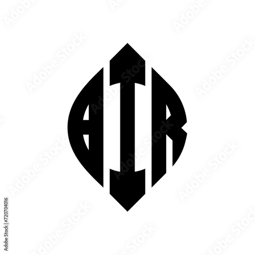 BIR circle letter logo design with circle and ellipse shape. BIR ellipse letters with typographic style. The three initials form a circle logo. BIR Circle Emblem Abstract Monogram Letter Mark Vector.