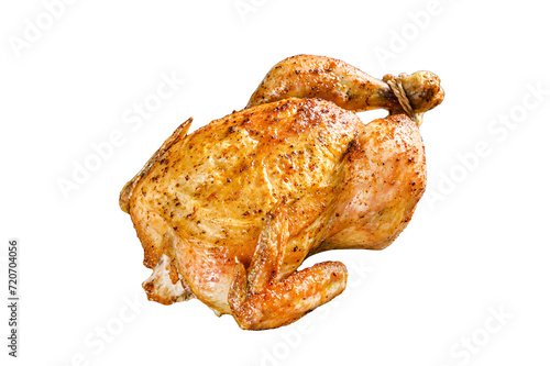 Grilled roasted whole Chicken. Isolated, Transparent background. 