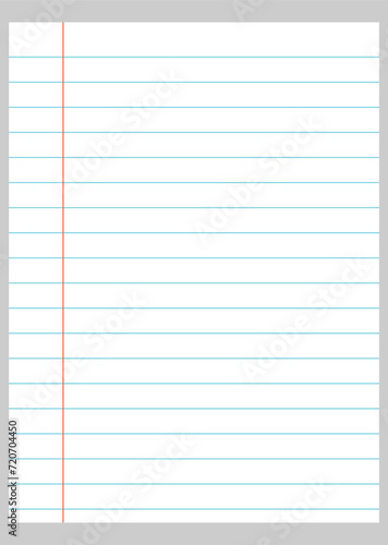 Notebook lined paper background isolated. Ruled sheet of notebook paper. Vector paper template. EPS file 97.