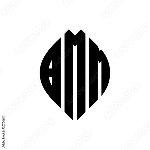 BMM circle letter logo design with circle and ellipse shape. BMM ellipse letters with typographic style. The three initials form a circle logo. BMM Circle Emblem Abstract Monogram Letter Mark Vector.