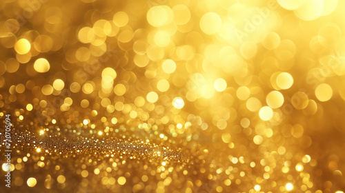 A warm golden background illuminated with soft bokeh lights and sparkling glitter, creating a festive and elegant atmosphere.
