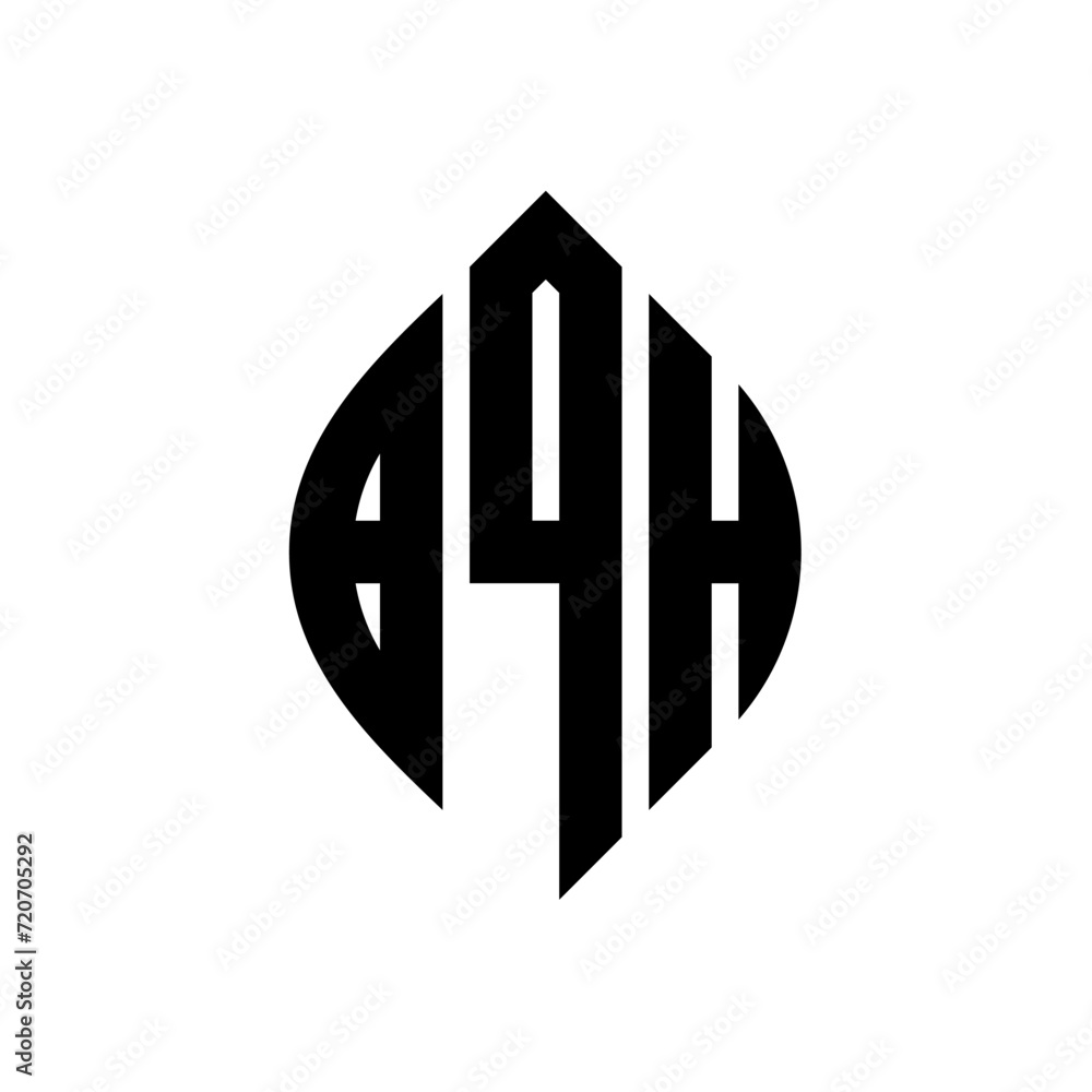 BQH circle letter logo design with circle and ellipse shape. BQH ellipse letters with typographic style. The three initials form a circle logo. BQH Circle Emblem Abstract Monogram Letter Mark Vector. BQH circle letter logo design with circle and ellipse shape. BQH ellipse letters with typographic style. The three initials form a circle logo. BQH Circle Emblem Abstract Monogram Letter Mark Vector.