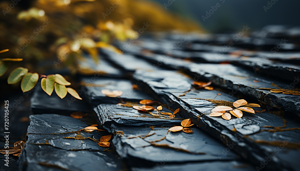 Obraz premium Vibrant autumn leaves falling, creating a colorful forest landscape generated by AI