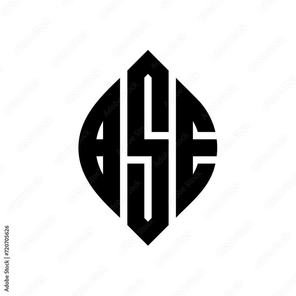 Obraz premium BSE circle letter logo design with circle and ellipse shape. BSE ellipse letters with typographic style. The three initials form a circle logo. BSE Circle Emblem Abstract Monogram Letter Mark Vector.