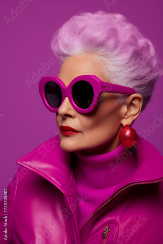 Elegant Senior Woman with Lavender Hair