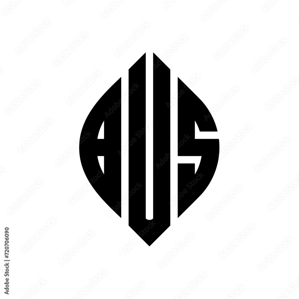BUS circle letter logo design with circle and ellipse shape. BUS ellipse letters with typographic style. The three initials form a circle logo. BUS Circle Emblem Abstract Monogram Letter Mark Vector.