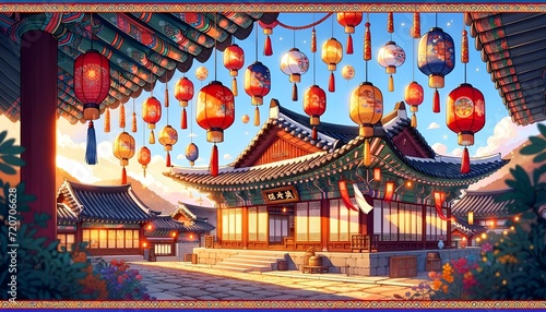 Illustration of background for Seollal, the Korean New Year .