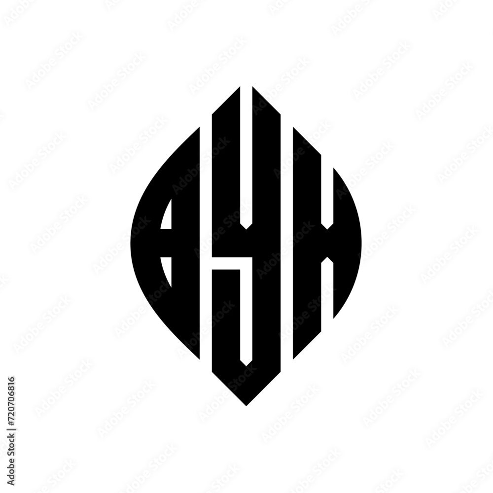 BYX circle letter logo design with circle and ellipse shape. BYX ellipse letters with typographic style. The three initials form a circle logo. BYX Circle Emblem Abstract Monogram Letter Mark Vector.