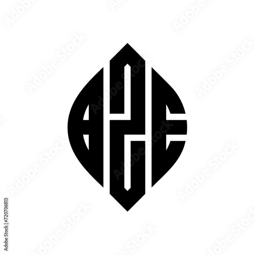 BZE circle letter logo design with circle and ellipse shape. BZE ellipse letters with typographic style. The three initials form a circle logo. BZE Circle Emblem Abstract Monogram Letter Mark Vector.