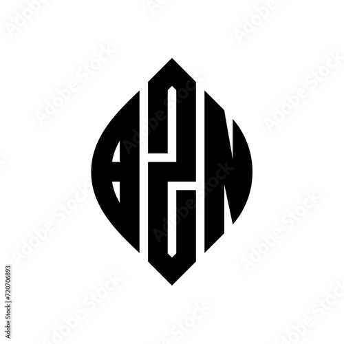 BZN circle letter logo design with circle and ellipse shape. BZN ellipse letters with typographic style. The three initials form a circle logo. BZN Circle Emblem Abstract Monogram Letter Mark Vector. photo