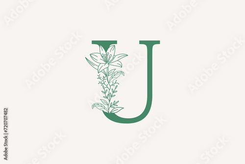 flower and botanicals logo design with letter u logo concept