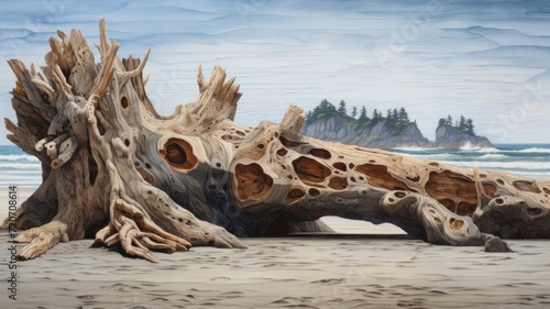 the intricate wood grain patterns and textures found in a piece of weathered driftwood.