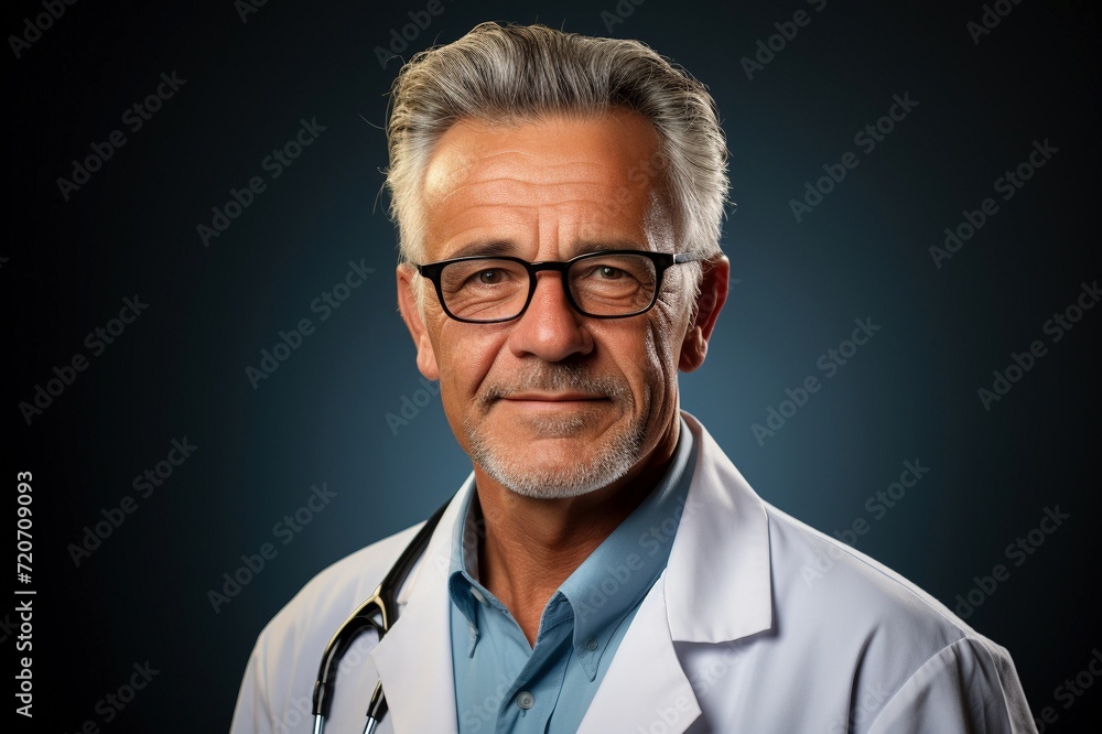 Confident Senior Doctor with Glasses and Stethoscope Confident Senior Doctor with Glasses and Stethoscope
