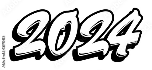 2024 in graffiti brush lettering style. Vector banner isolated. Cool New year design