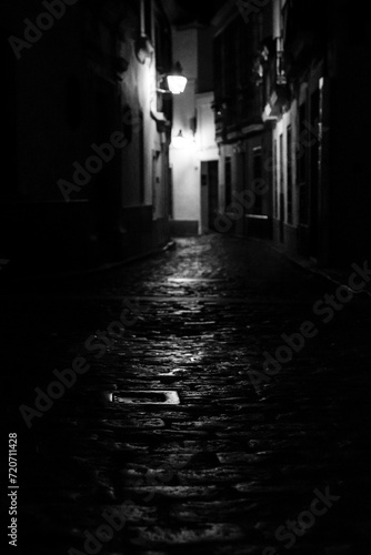 night scene in a narrow street in the South of Spain