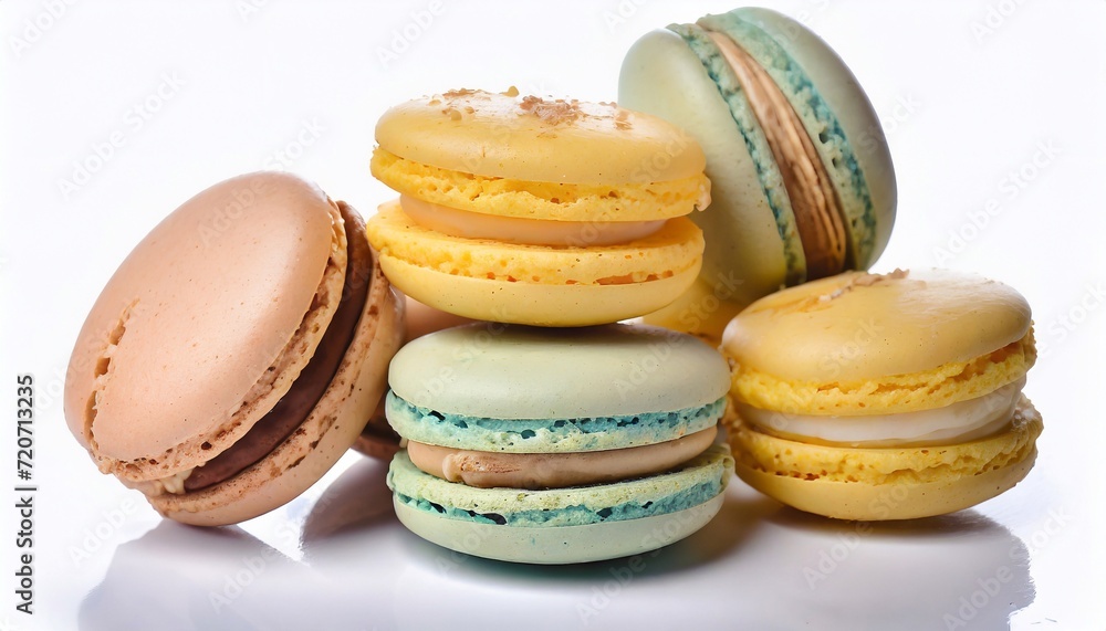 Colorful macaroons isolated on white background. Close up. Colorful macaroons isolated on white background. Close up.