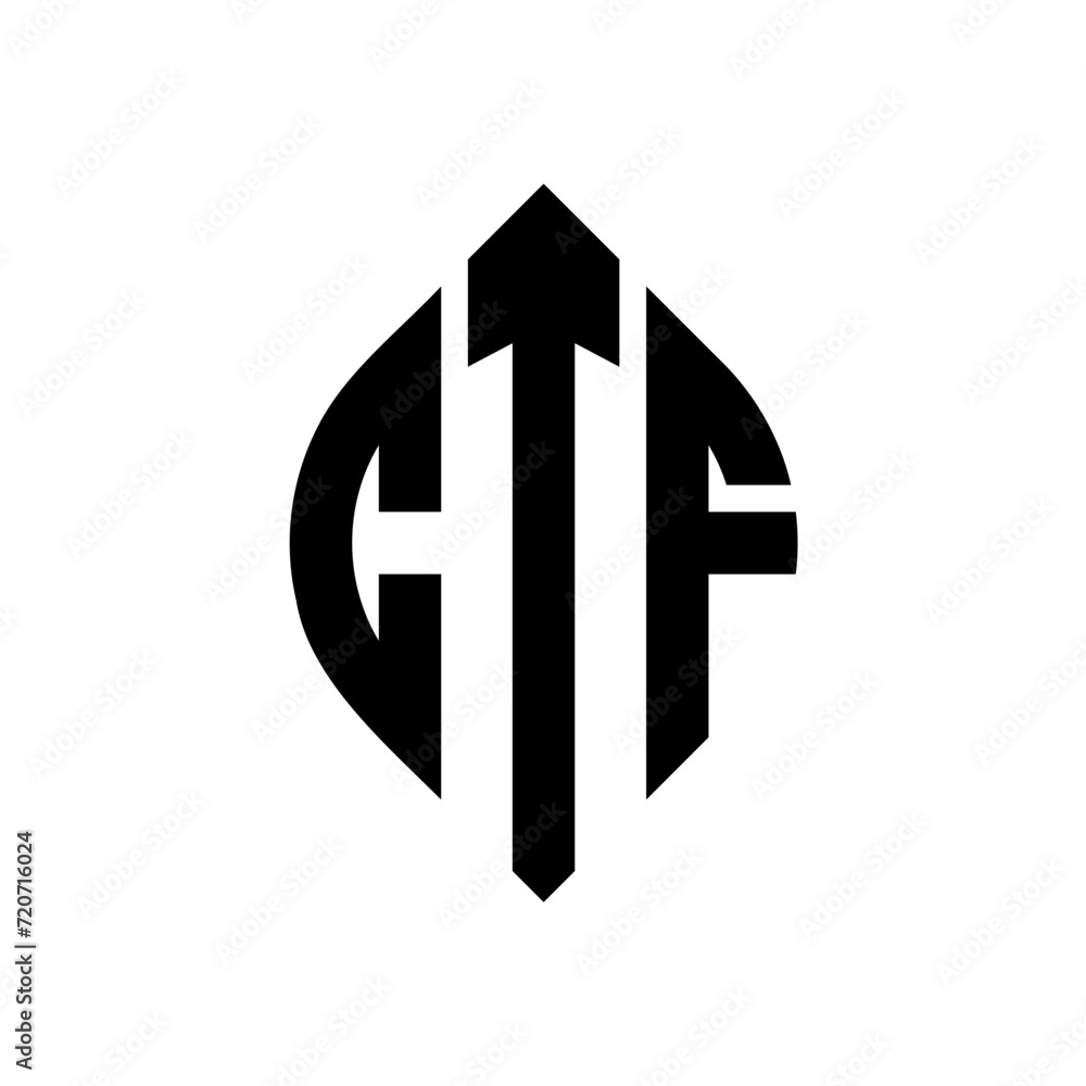 CTF circle letter logo design with circle and ellipse shape. CTF ellipse letters with typographic style. The three initials form a circle logo. CTF Circle Emblem Abstract Monogram Letter Mark Vector.