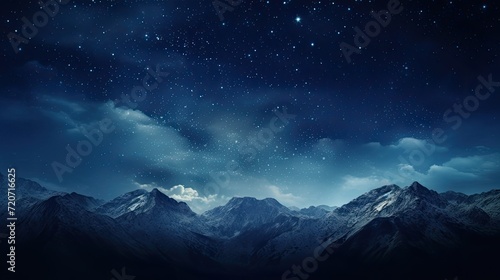 a blue-dark night sky adorned with countless stars, featuring the majestic Milky Way cosmos in the background, the awe-inspiring vastness of the universe and the serenity of the nocturnal landscape. © lililia