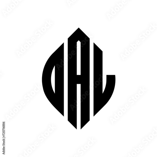 DAL circle letter logo design with circle and ellipse shape. DAL ellipse letters with typographic style. The three initials form a circle logo. DAL circle emblem abstract monogram letter mark vector.