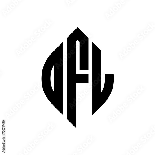 DFL circle letter logo design with circle and ellipse shape. DFL ellipse letters with typographic style. The three initials form a circle logo. DFL circle emblem abstract monogram letter mark vector.