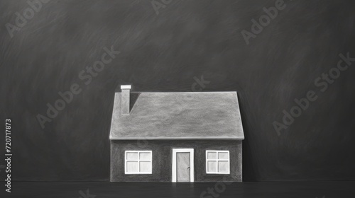 a simple drawing house with white chalk on a blackboard, evoking a sense of nostalgia and simplicity.