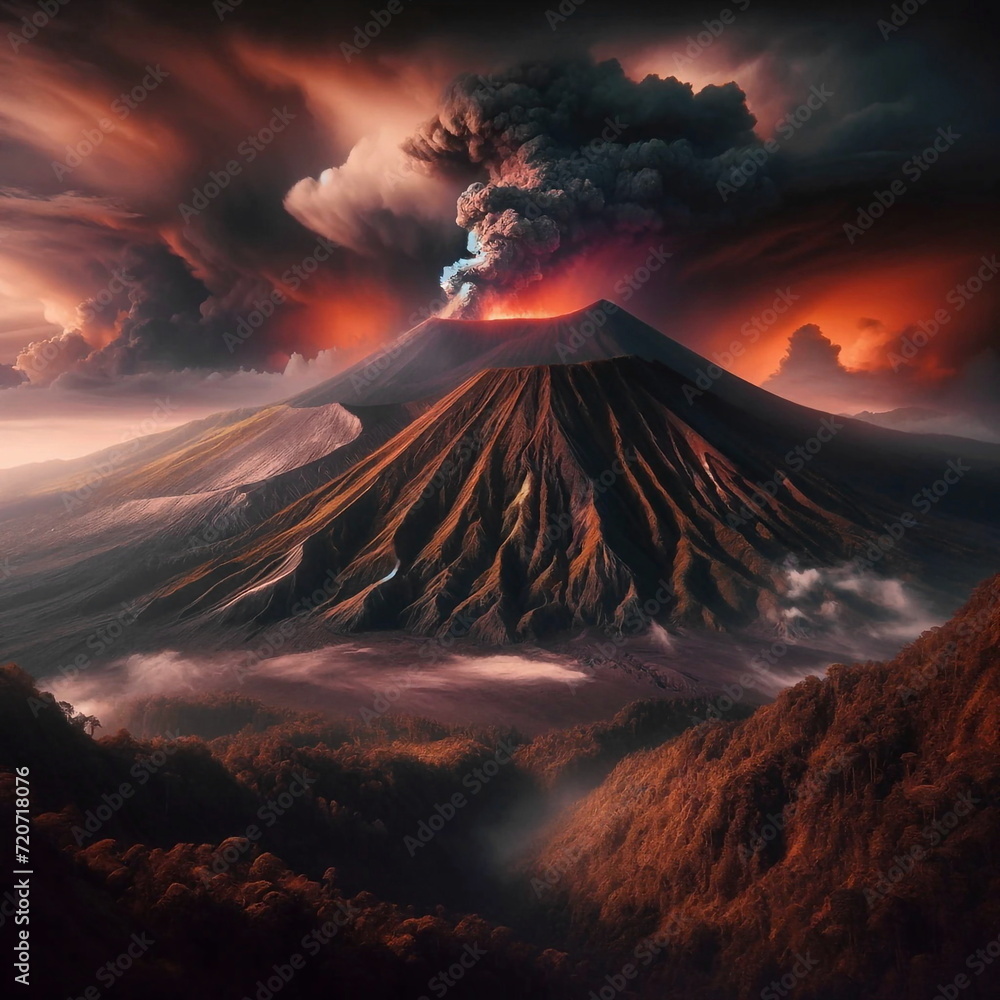 Majestic volcano eruption. AI generated