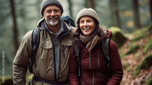 Middle age couple hiking