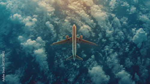 Aeroplane shot from above in the sky with clouds photo