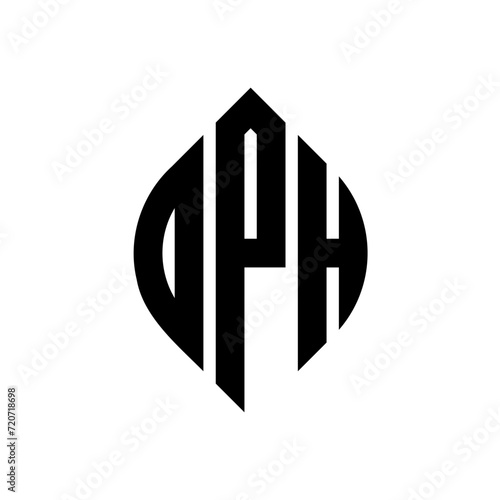 DPH circle letter logo design with circle and ellipse shape. DPH ellipse letters with typographic style. The three initials form a circle logo. DPH circle emblem abstract monogram letter mark vector.