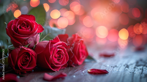 Bright Red rose flowers on a table