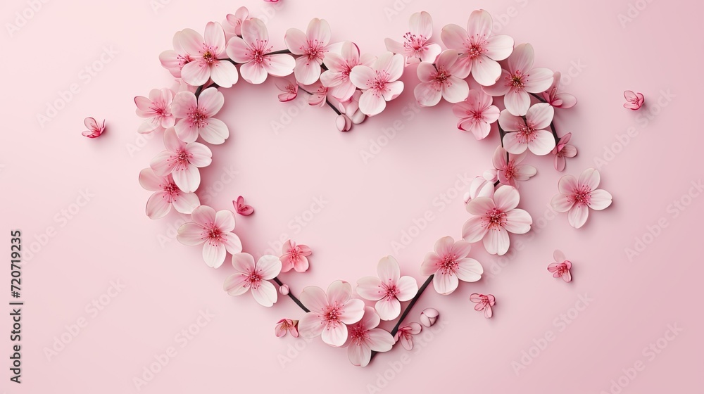 a serene Valentine's Day background featuring a wreath crafted from delicate pink flowers and adorned with hearts on a pastel pink backdrop, conveying a romantic ambiance. a serene Valentine's Day background featuring a wreath crafted from delicate pink flowers and adorned with hearts on a pastel pink backdrop, conveying a romantic ambiance.