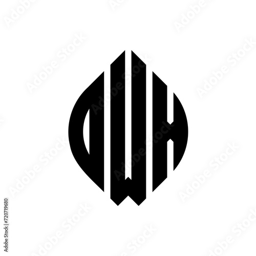 DWX circle letter logo design with circle and ellipse shape. DWX ellipse letters with typographic style. The three initials form a circle logo. DWX circle emblem abstract monogram letter mark vector. photo