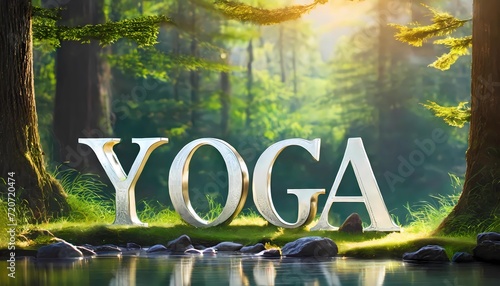 Yoga motif with the lettering Relax, mountains, sea, lake calm, silence, relaxation
