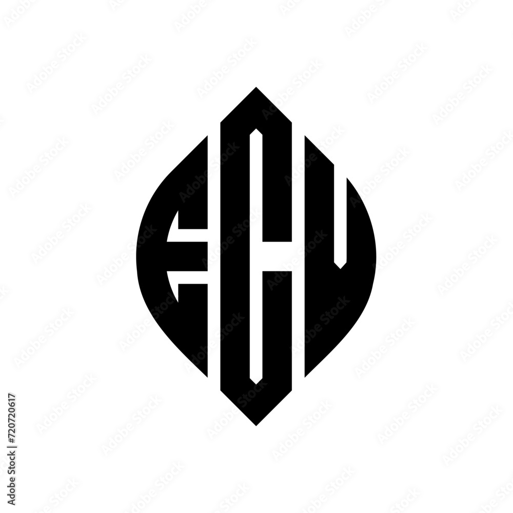 Obraz premium ECV circle letter logo design with circle and ellipse shape. ECV ellipse letters with typographic style. The three initials form a circle logo. ECV Circle Emblem Abstract Monogram Letter Mark Vector.