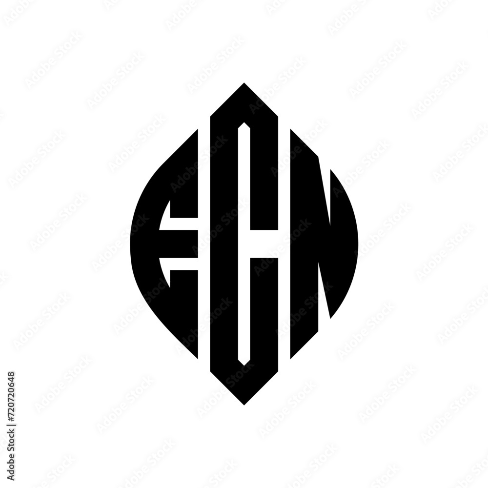 Obraz premium ECN circle letter logo design with circle and ellipse shape. ECN ellipse letters with typographic style. The three initials form a circle logo. ECN Circle Emblem Abstract Monogram Letter Mark Vector.