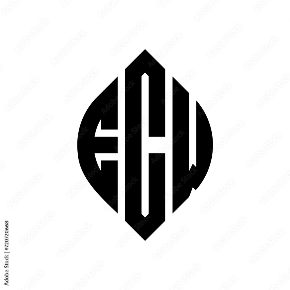 Obraz premium ECW circle letter logo design with circle and ellipse shape. ECW ellipse letters with typographic style. The three initials form a circle logo. ECW Circle Emblem Abstract Monogram Letter Mark Vector.