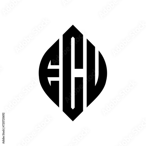 ECU circle letter logo design with circle and ellipse shape. ECU ellipse letters with typographic style. The three initials form a circle logo. ECU Circle Emblem Abstract Monogram Letter Mark Vector.
