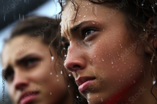 Sweat and resolve on the visages of hardworking sportspeople. photo