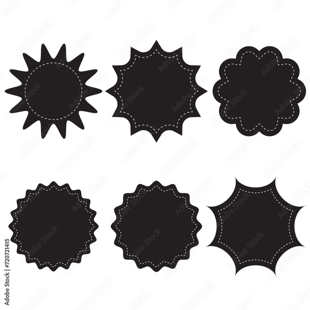 Set of starburst vector, Starburst badge shape, burst wave star, price label sticker sunburst badges. Simple flat style vintage labels, stickers, on white background Set of starburst vector, Starburst badge shape, burst wave star, price label sticker sunburst badges. Simple flat style vintage labels, stickers, on white background
