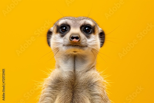 Meerkat Portrait on Yellow Background