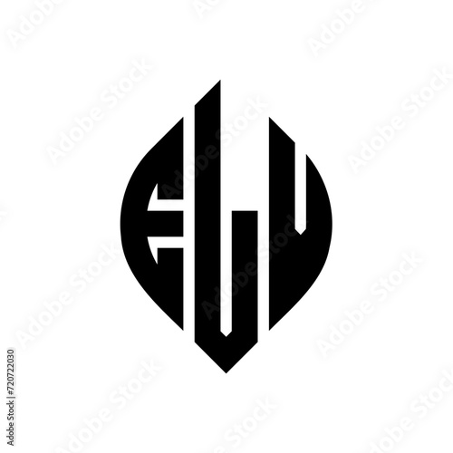 ELV circle letter logo design with circle and ellipse shape. ELV ellipse letters with typographic style. The three initials form a circle logo. ELV Circle Emblem Abstract Monogram Letter Mark Vector. photo