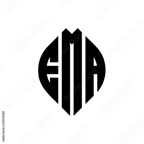 EMA circle letter logo design with circle and ellipse shape. EMA ellipse letters with typographic style. The three initials form a circle logo. EMA Circle Emblem Abstract Monogram Letter Mark Vector.