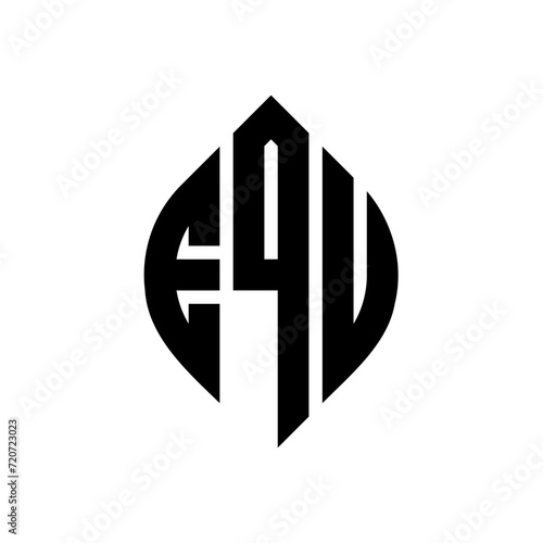 EQU circle letter logo design with circle and ellipse shape. EQU ellipse letters with typographic style. The three initials form a circle logo. EQU Circle Emblem Abstract Monogram Letter Mark Vector.