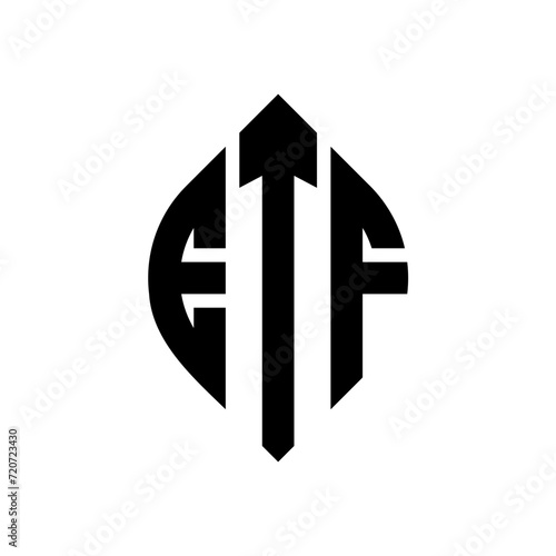 ETF circle letter logo design with circle and ellipse shape. ETF ellipse letters with typographic style. The three initials form a circle logo. ETF Circle Emblem Abstract Monogram Letter Mark Vector.
